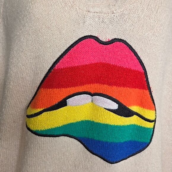 Torrid Raglan Hoodie Sweater - Pullover Rainbow Lips Oatmeal 3 3x - Picture 5 of 8